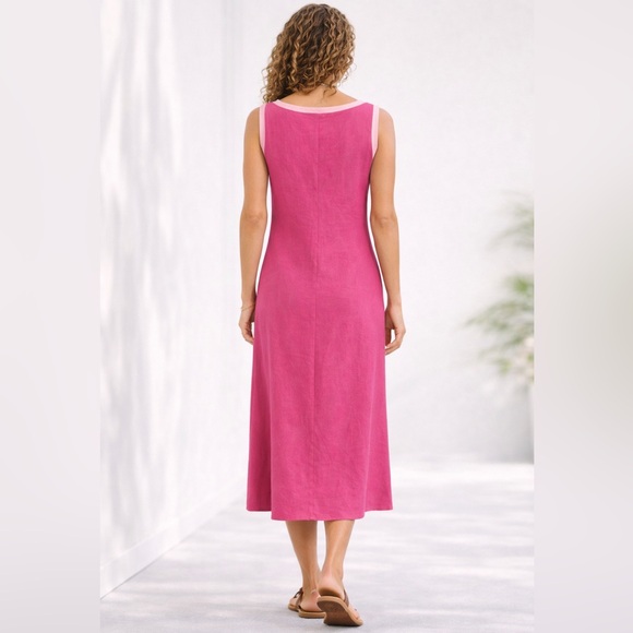 Vintage Talbots Irish Linen Sleeveless Sheath Midi Dress Pink Size 8 - Picture 3 of 16